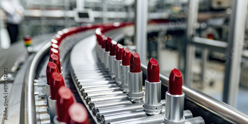 Wallpaper Mural Production of lipstick. Close-up of a conveyor belt with lipsticks. Torontodigital.ca