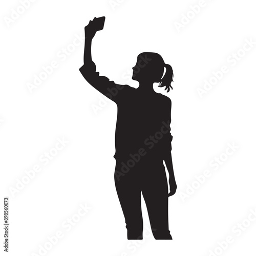 A Woman Taking selfie vector silhouette, smart stylish girl vector silhouette white background
