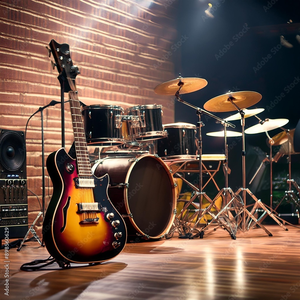 Naklejka premium rock bandd instruments, AI generated
