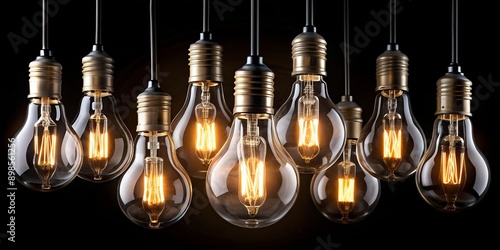 light bulbs on black background AI Generative