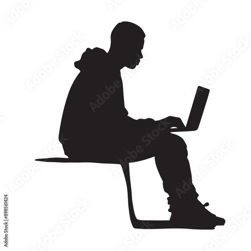 A man with a laptop on a white background silhouette white background.
