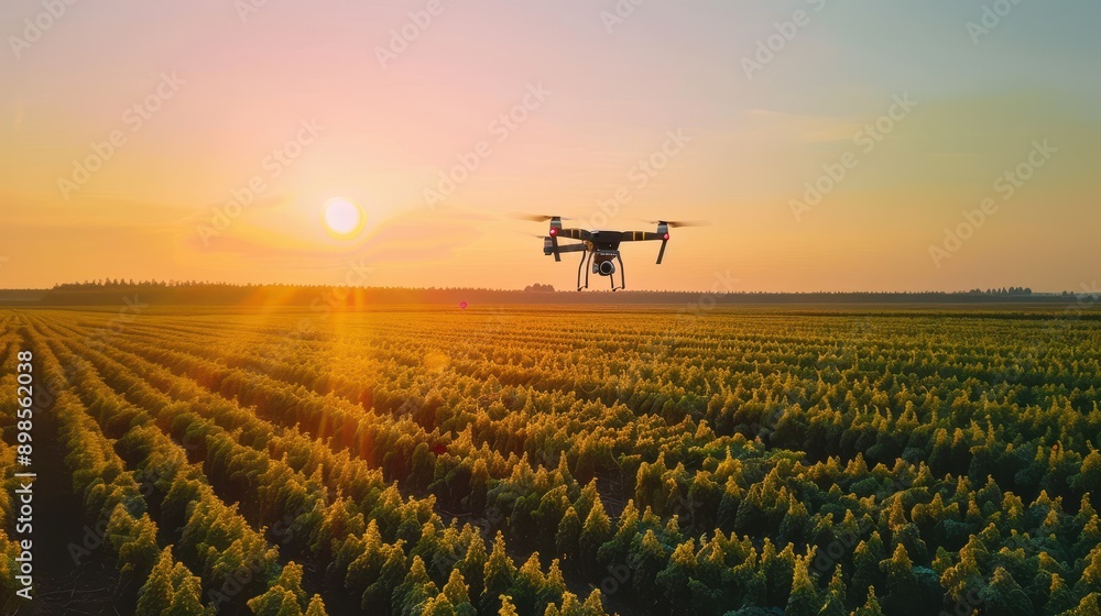 Fototapeta premium Aerial View of Smart Farming: IoT Technology in Agriculture