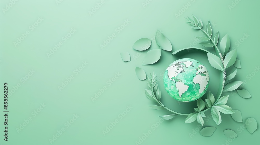 A green globe with leaves surrounding it A green globe with leaves surrounding it