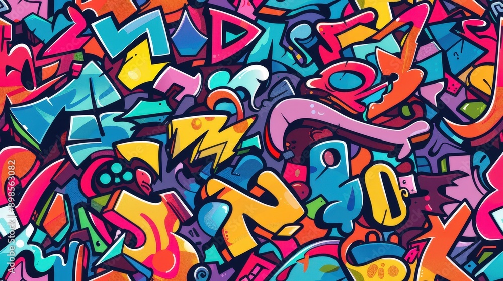 A dynamic array of colorful graffiti fills the surface, showcasing various artistic styles and bold designs that reflect urban culture A dynamic array of colorful graffiti fills the surface, showcasing various artistic styles and bold designs that reflect urban culture