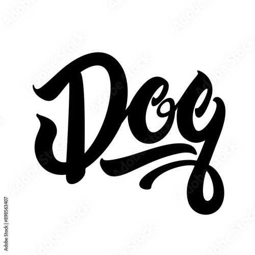 Dog handwritten modern brush calligraphy art Lettering style isolated on white