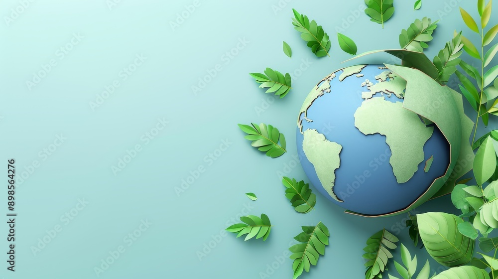 A green globe with leaves surrounding it A green globe with leaves surrounding it