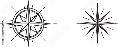 Isolated on white background, hand drawing of compass lines.