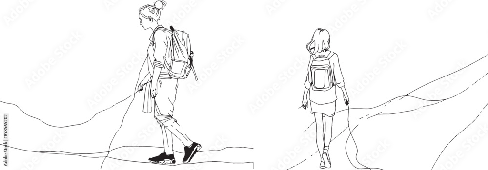 Obraz premium View line art of a mature woman bag calmly relaxing alone during vacation.