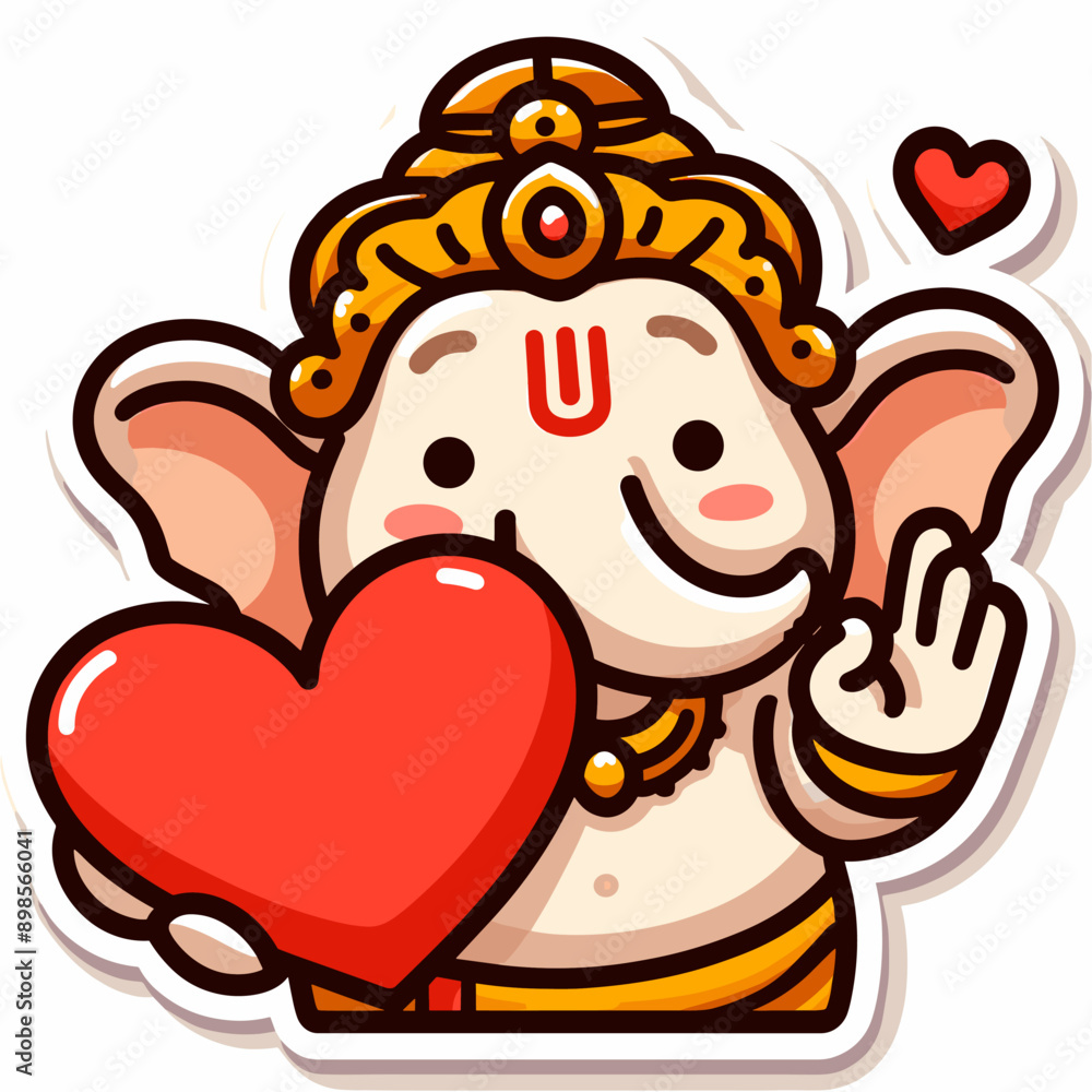 Cute sticker of Lord Ganesha, symbolizing blessings for love, wisdom, travel, career, success, health, and wealth. Cute sticker of Lord Ganesha, symbolizing blessings for love, wisdom, travel, career, success, health, and wealth.
