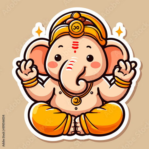 Cute sticker of Lord Ganesha, symbolizing blessings for love, wisdom, travel, career, success, health, and wealth.