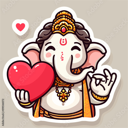 Cute sticker of Lord Ganesha, symbolizing blessings for love, wisdom, travel, career, success, health, and wealth.