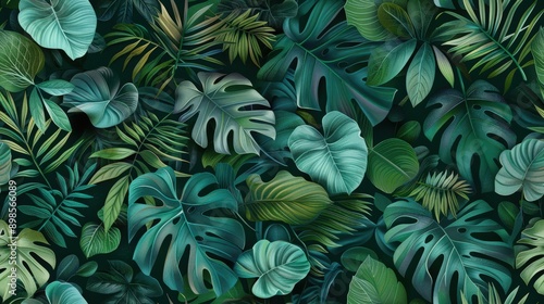 Wallpaper Mural A captivating display of tropical leaves arranged beautifully, highlighting their diverse shapes and rich green tones in a lush setting Torontodigital.ca