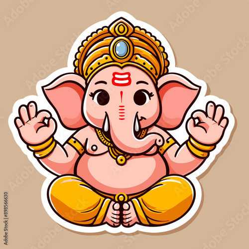 Cute sticker of Lord Ganesha, symbolizing blessings for love, wisdom, travel, career, success, health, and wealth.