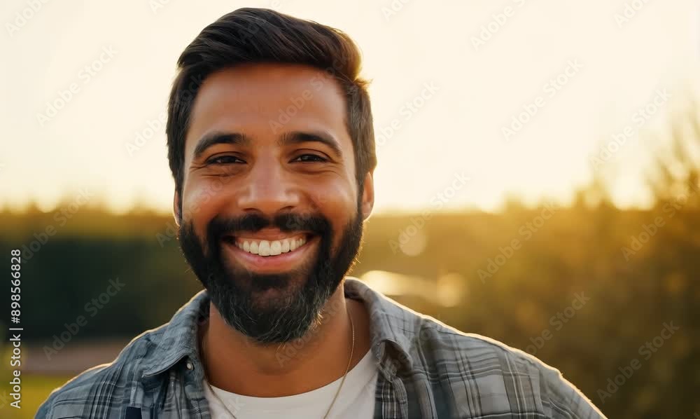 Cheerful Man with Beard Smiling in Casual Clothing Cheerful Man with Beard Smiling in Casual Clothing