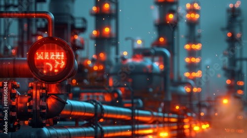 Wallpaper Mural an industrial refinery, with illuminated control gauges and piping, casting a warm glow amidst a complex network of machinery, highlighting the intricacy and intensity of industrial operations. Torontodigital.ca