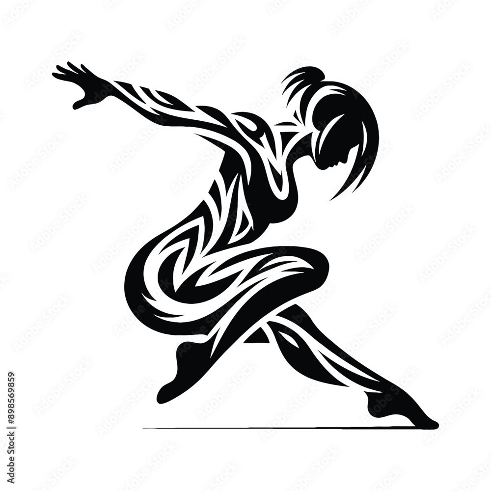 Parkour female player in ethnic tribal pattern illustration, emblem shield badge Parkour female player in ethnic tribal pattern illustration, emblem shield badge