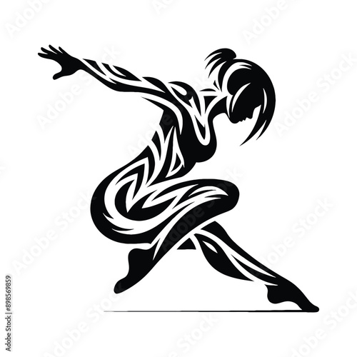 Parkour  female player in ethnic tribal pattern illustration, emblem shield badge