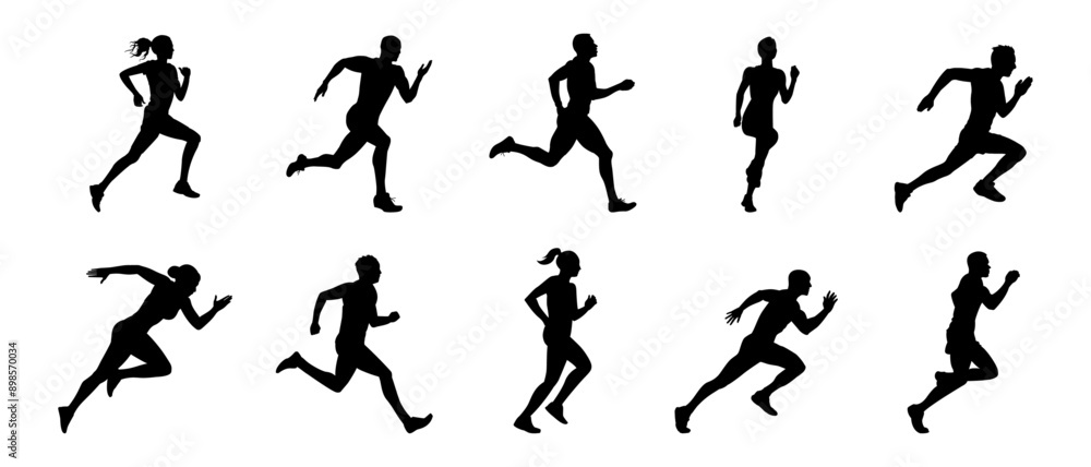 Run. Running men and women, vector set of isolated silhouettes Run. Running men and women, vector set of isolated silhouettes