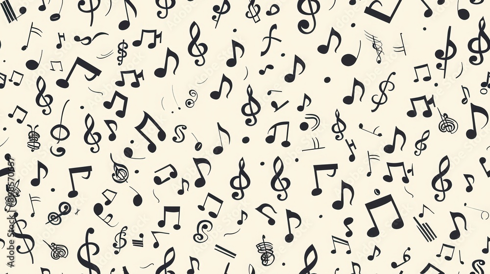 A lively pattern adorned with numerous musical notes and symbols, ideal for artistic inspiration and creative applications A lively pattern adorned with numerous musical notes and symbols, ideal for artistic inspiration and creative applications