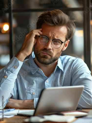 Thoughtful and Focused Men Working in Various Office Settings