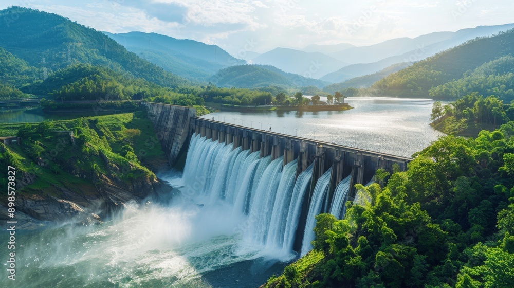 Aerial view of a hydroelectric dam at sunrise Aerial view of a hydroelectric dam at sunrise
