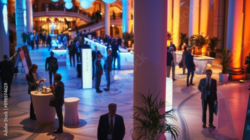 Diverse group of professionals enjoying drinks and socializing at a corporate event
