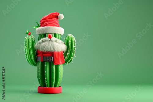 santa claus cactus in solid green bcackground photo