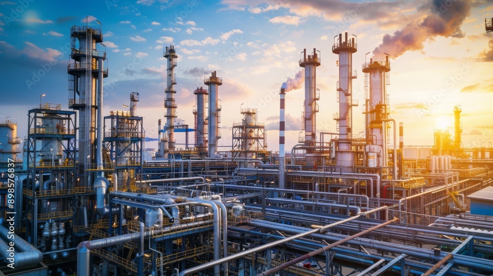 Gas processing plant with complex network of pipes and control panels Gas processing plant with complex network of pipes and control panels