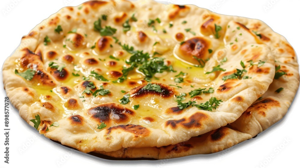Butter Garlic Naan Ready to serve with side dishes on transparent background Butter Garlic Naan Ready to serve with side dishes on transparent background