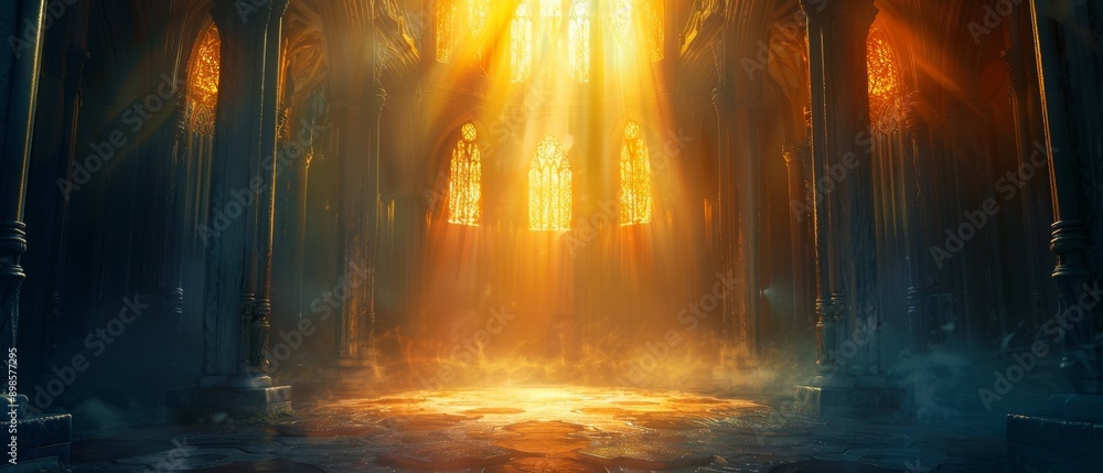 A magical, mystical pathway with glowing light in a dark forest. A magical, mystical pathway with glowing light in a dark forest.