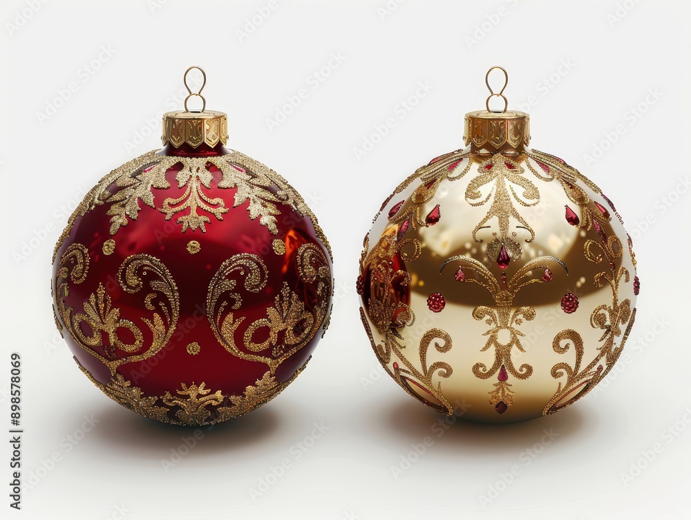 Festive Christmas Ornament with Red and Gold Patterns on Transparent Background Festive Christmas Ornament with Red and Gold Patterns on Transparent Background