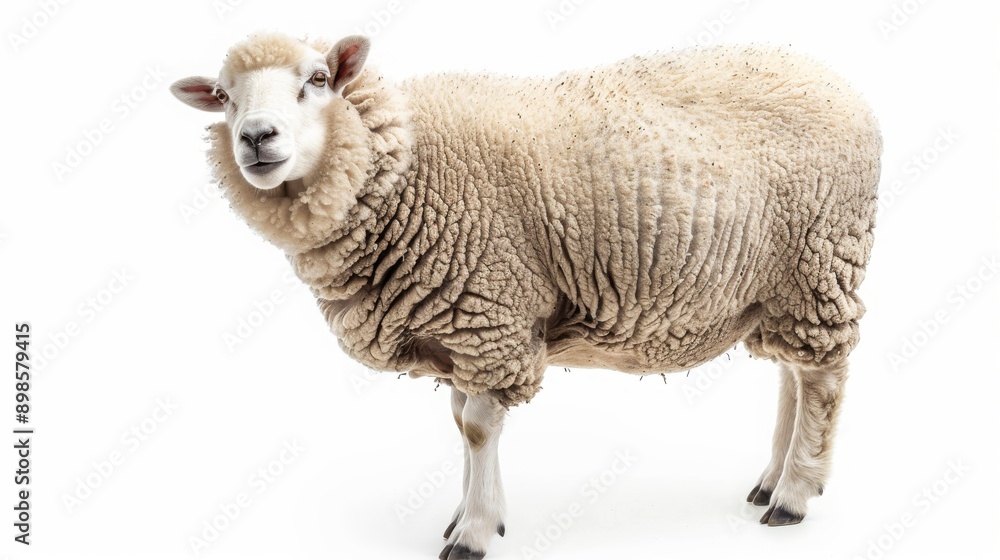 Obraz premium domestic sheep stands in front on white background. Made with generative ai