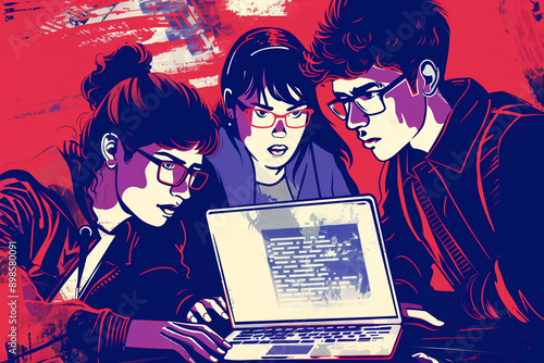 illustration of students using ai on laptop