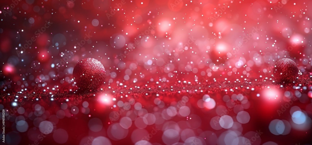 A festive red background featuring blurred bokeh lights and sparkling ornaments creates a joyful and magical holiday atmosphere. A festive red background featuring blurred bokeh lights and sparkling ornaments creates a joyful and magical holiday atmosphere.