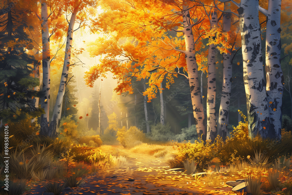 oil painting of autumn forest scene oil painting of autumn forest scene