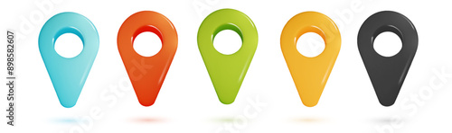 Realistic geolocation icons set on transparent background. Cool Geolocation map pin icons. PNG
