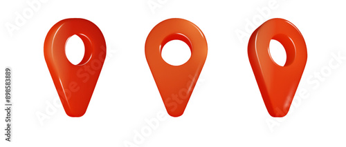 Red map locator, pin realistic 3d map pointers isolated . Realistic vector design location symbols template PNG.