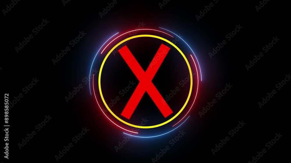 Cross mark symbol in glowing circle. Negative sign animation. Cross mark symbol in glowing circle. Negative sign animation.