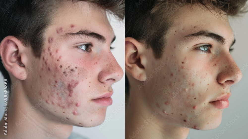 young man before and after a facial cleansing young man before and after a facial cleansing
