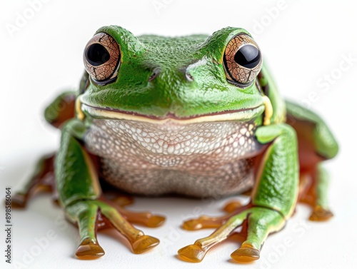 Vibrant Green Tree Frog Sitting Isolated on Transparent Background