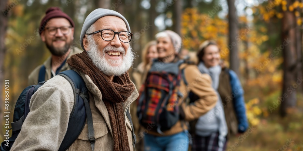 Photo of a group of friends hiking on a nature trail, smiling and laughing. Hiking and outdoor adventure concept. Photo of a group of friends hiking on a nature trail, smiling and laughing. Hiking and outdoor adventure concept.