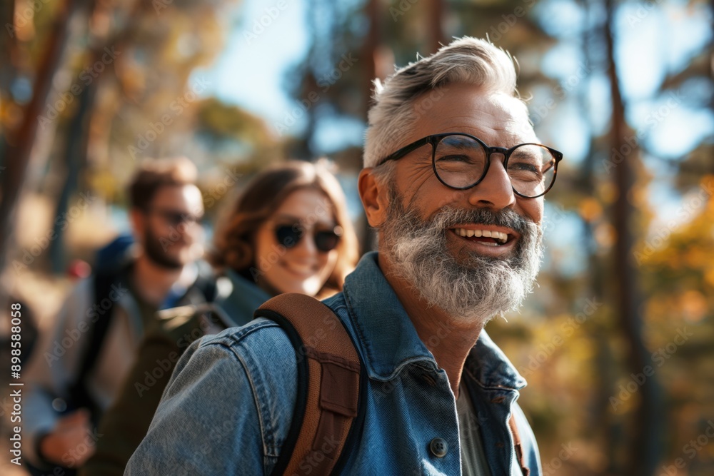 Photo of a group of friends hiking on a nature trail, smiling and laughing. Hiking and outdoor adventure concept. Photo of a group of friends hiking on a nature trail, smiling and laughing. Hiking and outdoor adventure concept.