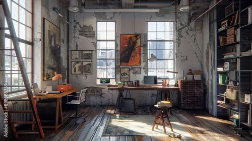 Artistic loft, modern design meets creativity, inspiring workspace