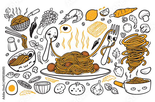 Noodle doodles, pasta spaghetti drawings