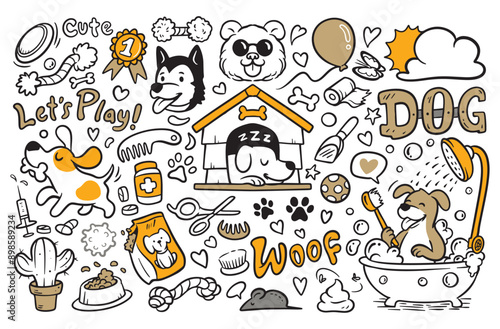 Dog doodles, cute dogs hand drawn