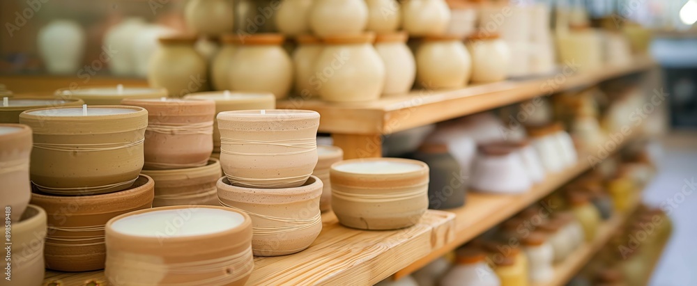 sustainable theme local shop selling handmade ceramic bowl and pot , wooden shelves full of bowl sustainable theme local shop selling handmade ceramic bowl and pot , wooden shelves full of bowl