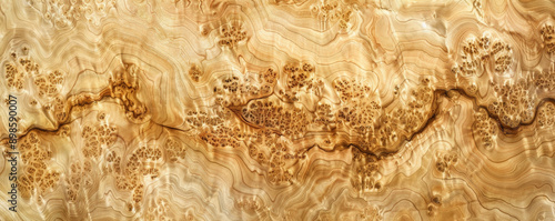 A high-quality maple burl wood backdrop featuring intricate grain patterns and light, creamy tones, ideal for elegant displays. photo