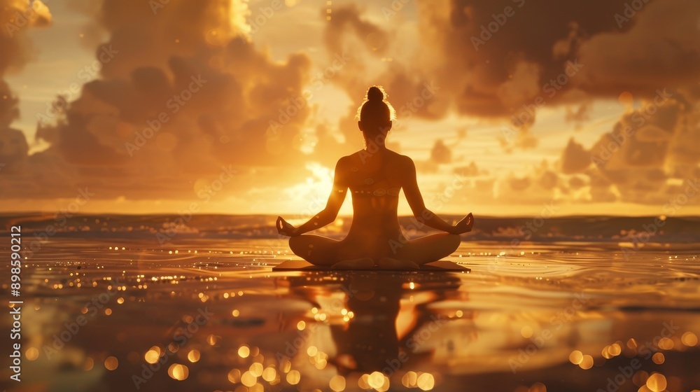Tranquil Beach Yoga at Golden Hour, Serene Practice in Nature. Tranquil Beach Yoga at Golden Hour, Serene Practice in Nature.