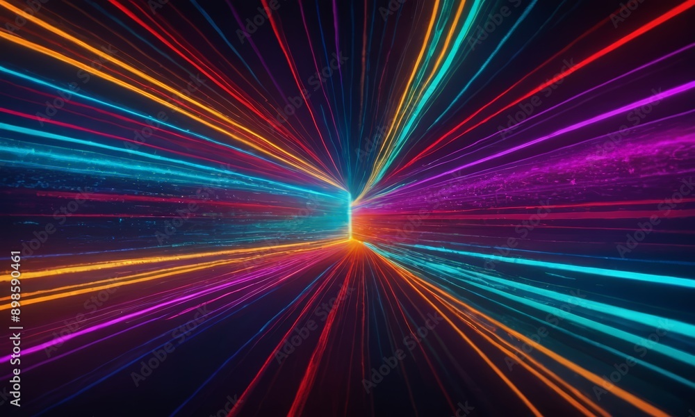 vibrant display of colorful light beams radiating outwards from a central point, creating a sense of depth and movement. vibrant display of colorful light beams radiating outwards from a central point, creating a sense of depth and movement.