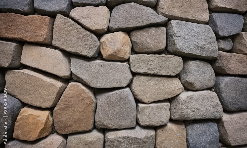 close-up of a wall made of stacked stones, with varying shades of gray, brown, and beige. close-up of a wall made of stacked stones, with varying shades of gray, brown, and beige.
